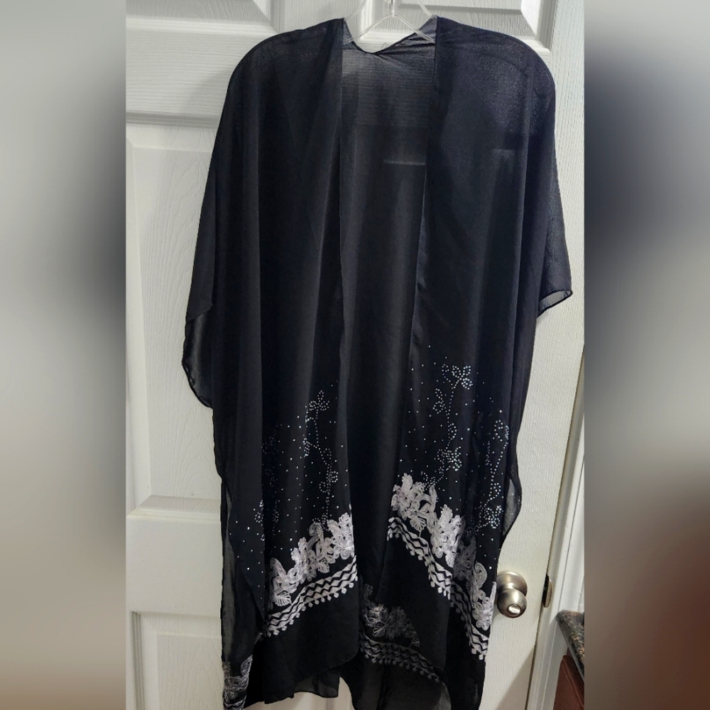 Black, White, and Gray Sheer Kimono